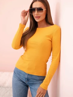 Dámská bavlněná blůza s dlouhým rukávem a lodičkovým výstřihem musztardová
