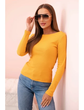 Dámská bavlněná blůza s dlouhým rukávem a lodičkovým výstřihem musztardová Dámská bavlněná blůza s dlouhým rukávem a lodičkovým výstřihem musztardová