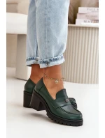Zazoo 20168 Elegantní dámské polobotky na podpatku přírodní kůže tmavě zelené