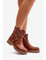Kožené Dámské Botky Na Plochém Podpatku Hnědé Lewski 3610