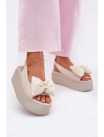 Dámské Kožené Sandály Na Platformě S Mašlí CheBello 4641 Béžové