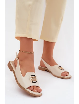 Dámské sandály na nízkém podpatku s ozdobou S.Barski KV61-6037 Krémové