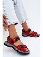 Kožené Semišové Dámské Sandály Na Suchý Zip Červené Blingy