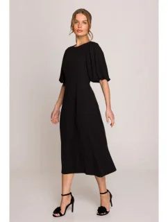 S399 Šaty s puff rukávy - černé