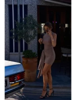 M841 Mini šaty s vázáním vpředu - béžové