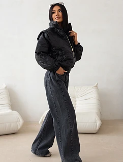 Prošívaná bunda oversize se stojáčkem černá (113)