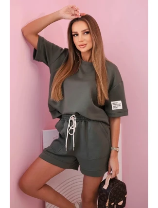 Dámská máslová souprava s šortkami s vysokým pasem khaki Dámská máslová souprava s šortkami s vysokým pasem khaki