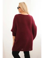 Dámský svetr Plus Size s mohairem pončo bordový Dámský svetr Plus Size s mohairem pončo bordový