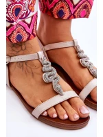 Kožené sandály s ozdobným hadem S.Barski KV-5541-42 Béžový
