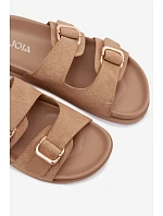 Dámské pantofle s zlatými sponami tmavě béžové Pelorin