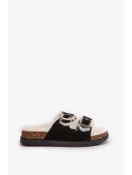 Dámské Pantofle S Přezkami A Kožešinou Černé Ezilena