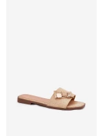 Dámské Pantofle Na Plochém Podpatku S Mašlí Béžové Sallariela