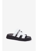 Lakované Dámské Pantofle Z Přírodní Kůže Na Platformě Bílé Zazoo 40440