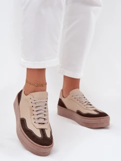 Kožené dámské tenisky na platformě Zazoo N1269S2 béžové