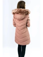 Dlouhá dámská prošívaná zimní bunda ve starorůžové barvě (7689)