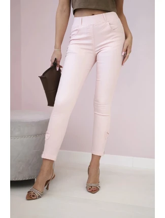 Kalhoty barevné džínové s mašlí pudrově růžové Kalhoty barevné džínové s mašlí pudrově růžové