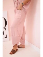Komplet z viskózy halenka + kalhoty tmavě pudrově růžová