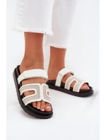 Dámské pantofle na platformě se suchým zipem bílé Kovira