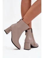 Dámské zateplené kotníkové boty na sloupku z pravé kůže – šedé Vinceza