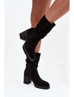 Dámské kotníkové boty s řasením na podpatku Amoria – černé