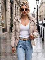 Dámská zimní prošívaná bunda s kapucí, světle béžová, FashionStreet TY5746 Dámská zimní prošívaná bunda s kapucí, světle béžová, FashionStreet TY5746