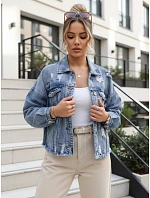 Dámská džínová bunda s odřenou modrou FashionStreet TY5688 Dámská džínová bunda s odřenou modrou FashionStreet TY5688