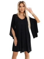 597-1 LIVIA Elegantní trapézové šaty s motýlími rukávy - černé s brokátem