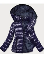Tmavě modrá lesklá dámská zimní péřová bunda (b9583-3) Tmavě modrá lesklá dámská zimní péřová bunda (b9583-3)