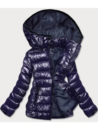 Tmavě modrá lesklá dámská zimní péřová bunda (b9583-3) Tmavě modrá lesklá dámská zimní péřová bunda (b9583-3)