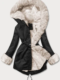 Bunda parka v černo-ecru barvě s kožešinovou odepínací podšívkou (5M763-392)