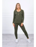 Sada s khaki výstřihem na knoflíky