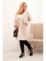 Dámský elegantní plášť Plus Size s límcem a velkými kapsami béžový