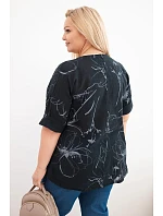 Dámská bavlněná halenka Plus Size s krátkým rukávem a kapsou černá