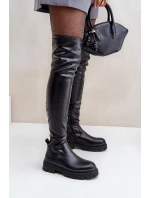 Kozaky Po Kolena Na Plochém Podpatku Černé Feliri