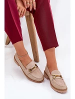 Dámské mokasíny s pletením a zlatým detailem béžové Seffolia