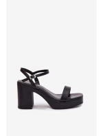 Eko Kožené Sandály Na Podpatku Černé Lillita