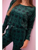 Dámská souprava z veluru s monogramem zelená + černá