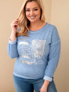 Dámská blůza Plus Size se potiskem a delší zadní částí džínová