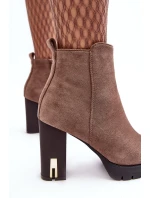 Klasické kožené boty na podpatku hnědé Amy