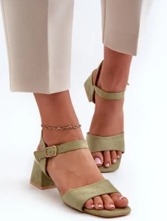 Dámské sandály na bloku z ekologického semiše, zelená Leisha