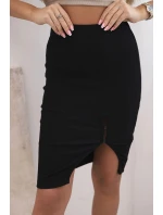 Dámská pruhovaná bavlněná sukně s rozparkem a ozdobnými knoflíky černá