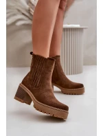 Dámské boty na podpatku z eko semiše zateplené tmavě hnědé Nevitas