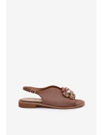 Dámské Sandály Na Plochém Podpatku S Ozdobou S.Barski KV27-001 Tmavě Béžové