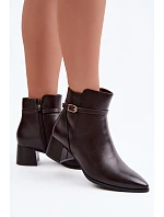 Dámské kozačky na podpatku zateplené s přezkou Sergio Leone BT-33 hnědé