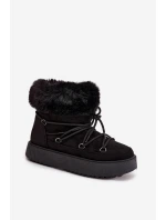 Dámské sněhule s kožíškem a šněrováním Sarivie – černé