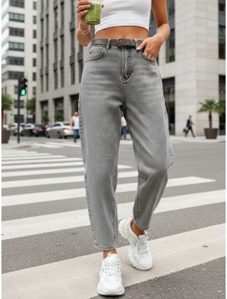 Dámské džíny balonového střihu s páskem šedé FashionStreet UY2888