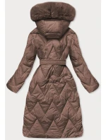 Hnědá dlouhá dámská prošívaná zimní bunda (fm11-3) Hnědá dlouhá dámská prošívaná zimní bunda (fm11-3)