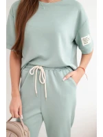 Dámská souprava z viskózy máslíčko s krátkým rukávem a kalhotami tmavě mátová