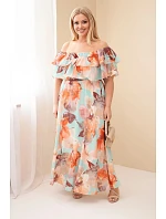 Dámské šaty plus size s volánem a odhalenými rameny, s elastickým pasem maxi mátová