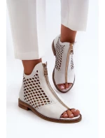 Kůžené Ažurové Sandály Na Zip Bílé Zazoo 977/L